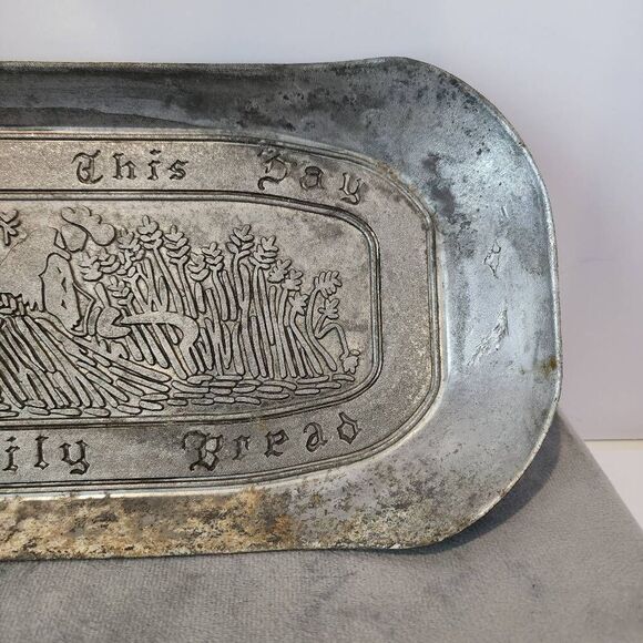 Vintage Give Us This Day Our Daily Bread Metal Bread  Tray Dish - Picture 5 of 7